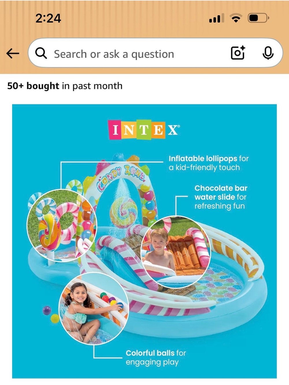 Candy Zone Inflatable Kids Splash Pool with Slide - Blue & Pink - Picture 3 of 4